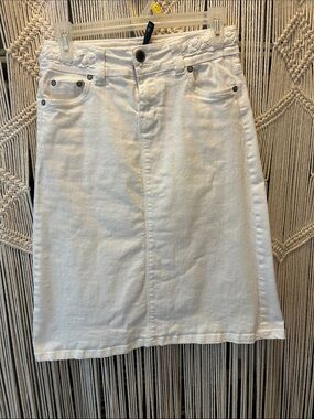 White Midi Denim Skirt with Braided Waist Detail